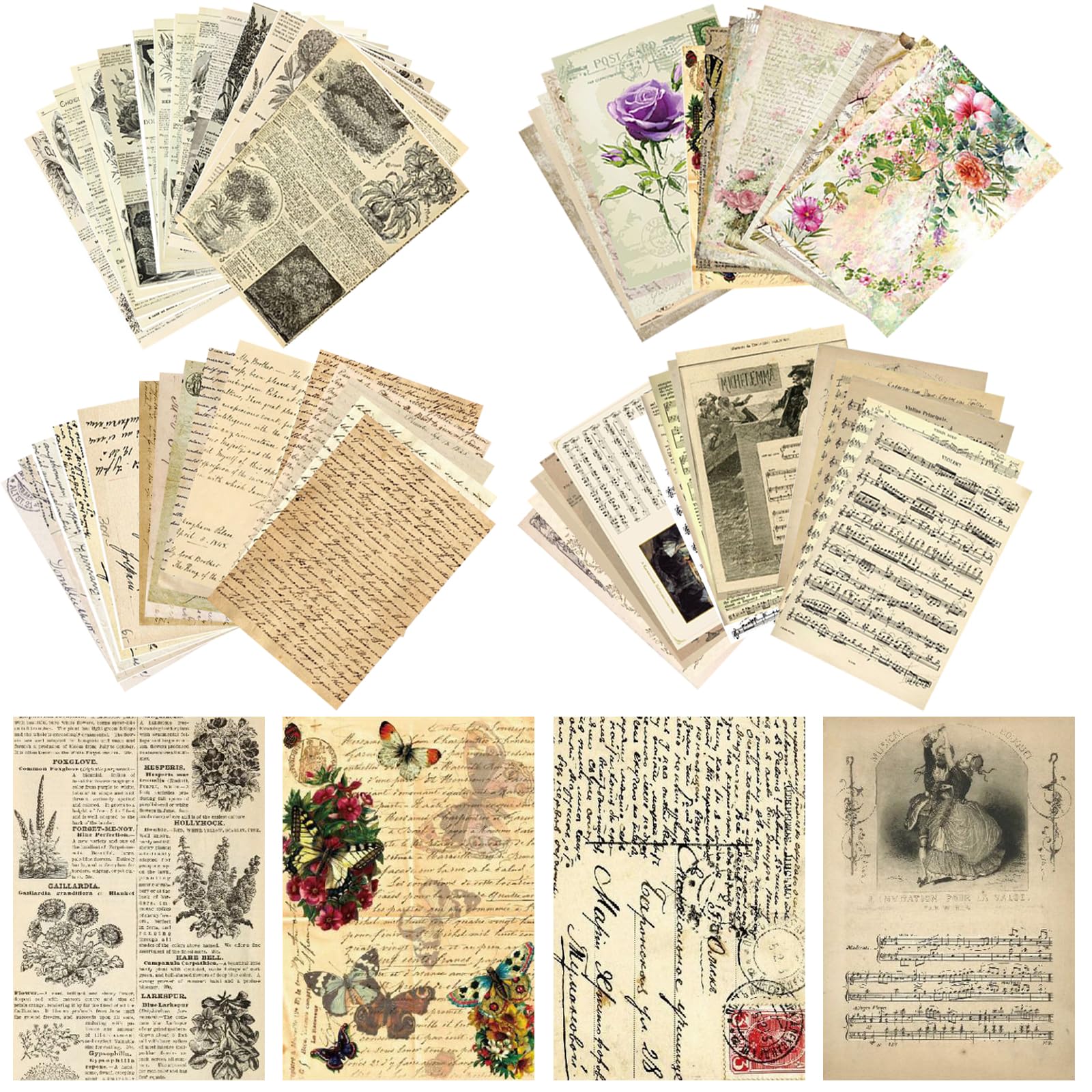 DKDDSSS 120 Feuilles Vintage Scrapbooking Papier Décoratif Rétro 140x200 Mm