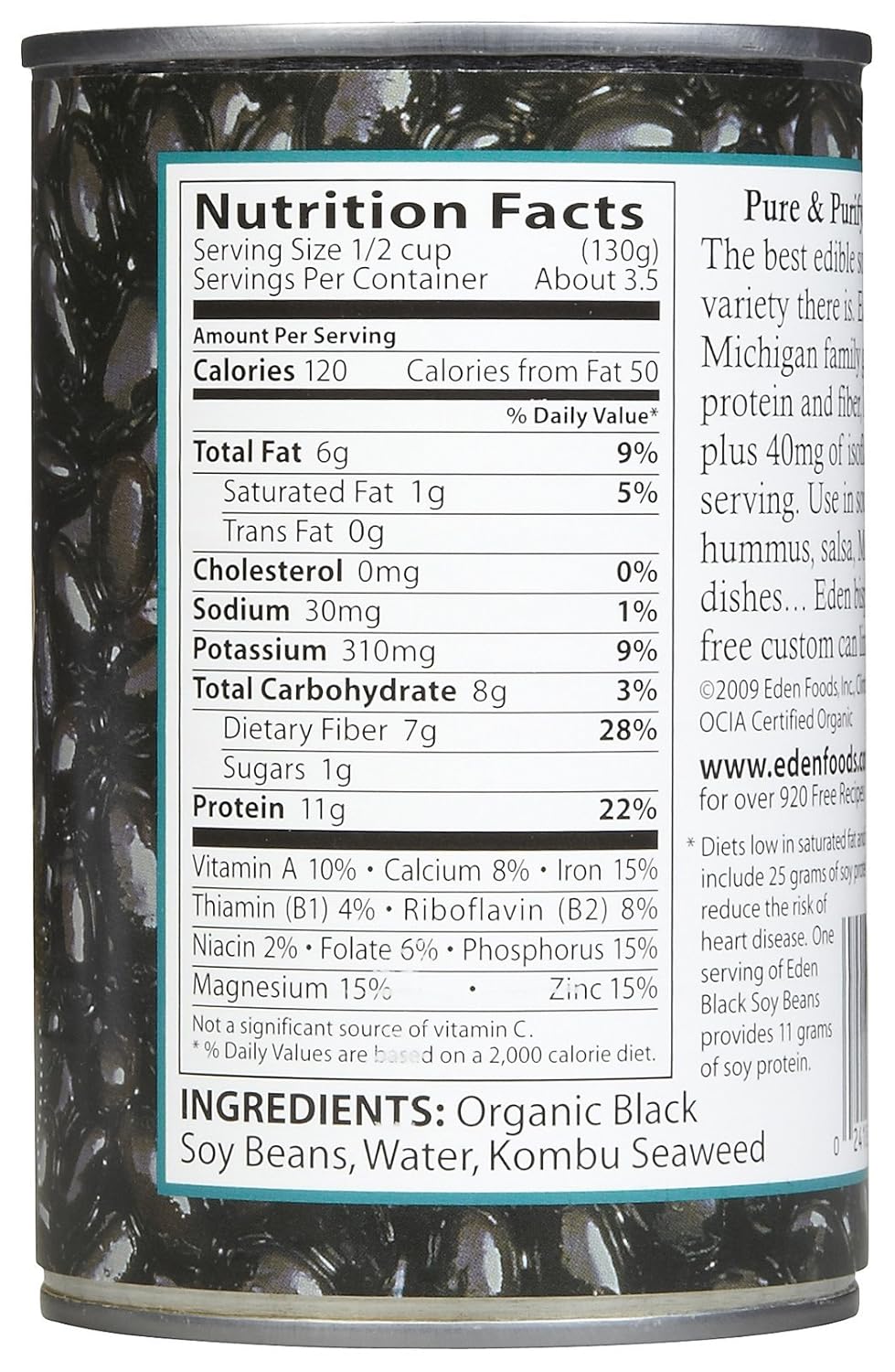 Eden Organic Black Soy Beans, No Salt Added, 15 oz, 12 pk