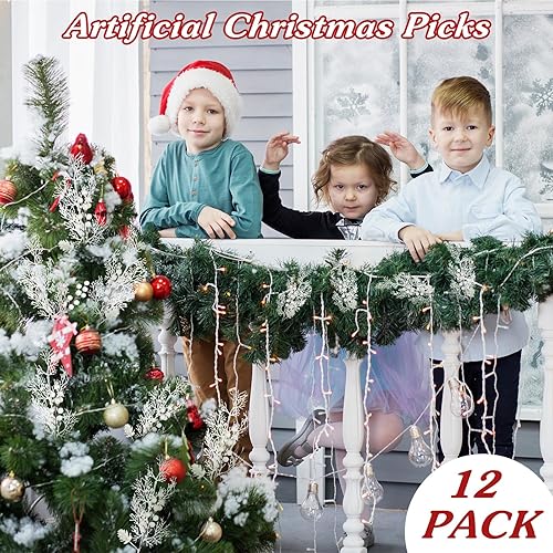 Miniatura 33 de Tigeen 12 piezas de selecciones de árbol de Navidad artificiales a granel, relleno de árbol de Navidad con purpurina, bayas, tallos de ramas, ramas