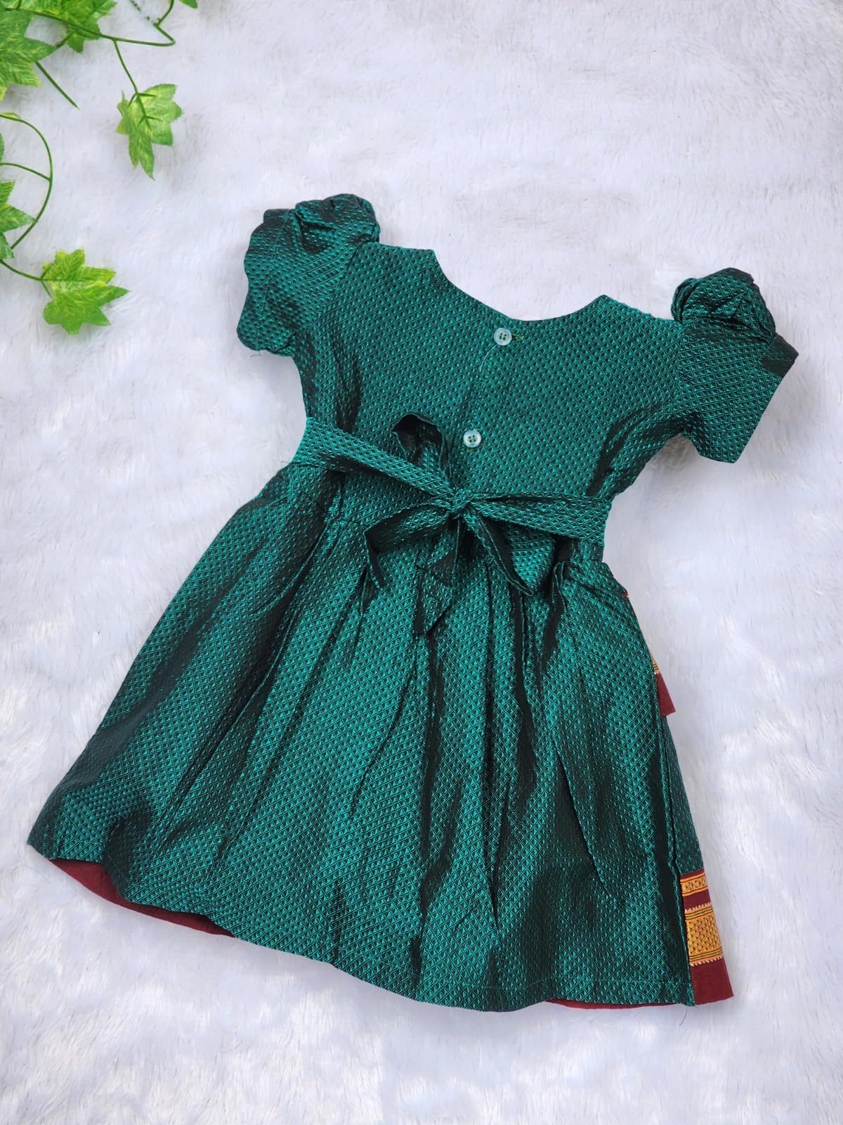 Amba Collection Boutique's Girl's Traditional Ethnic Wear Reshim Cotton Nath Khan Frock Peacock Green 1