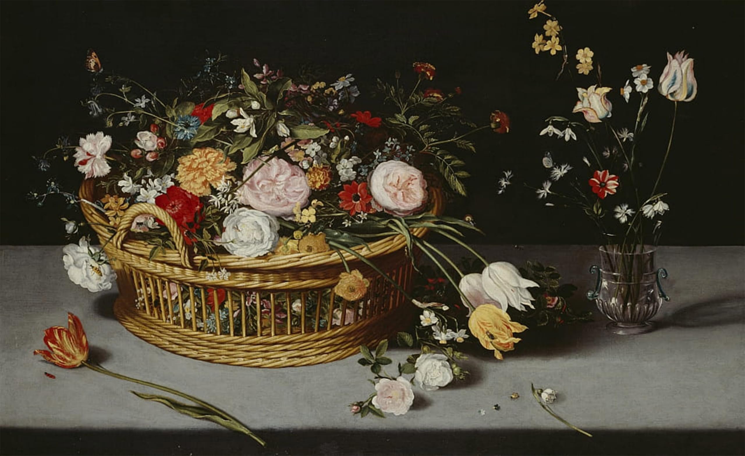 SERENDIPITP Retro Picture Poster Wall Art Pictures Painting Still Life with Basket and Vase of Flowers by Jan Brueghel the Younger Wall Art Canvas Print for Wall Decor 60x90cm