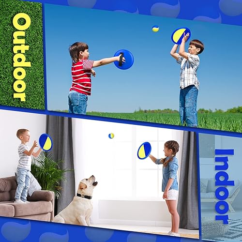 Miniatura 5 de Juego de juguetes para niños, juego de lanzamiento y atrapa, 12 palas, 6 bolas, juego de playa, juegos deportivos de pelota para lanzar y atrapar,