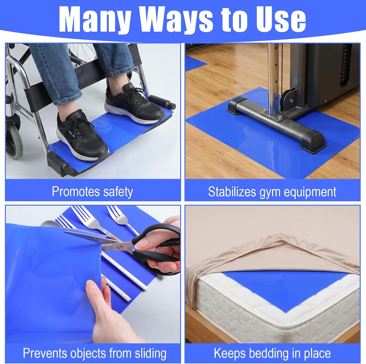2 Rolls Non Slip Material Roll, 8" x 3.25 ft Blue Silicone Grip Non Slip Mat, Cut to Size Mat Large Table Pads for Eating Aids, Baking, Crafts, Table, Counter, Drawer or Any Surface