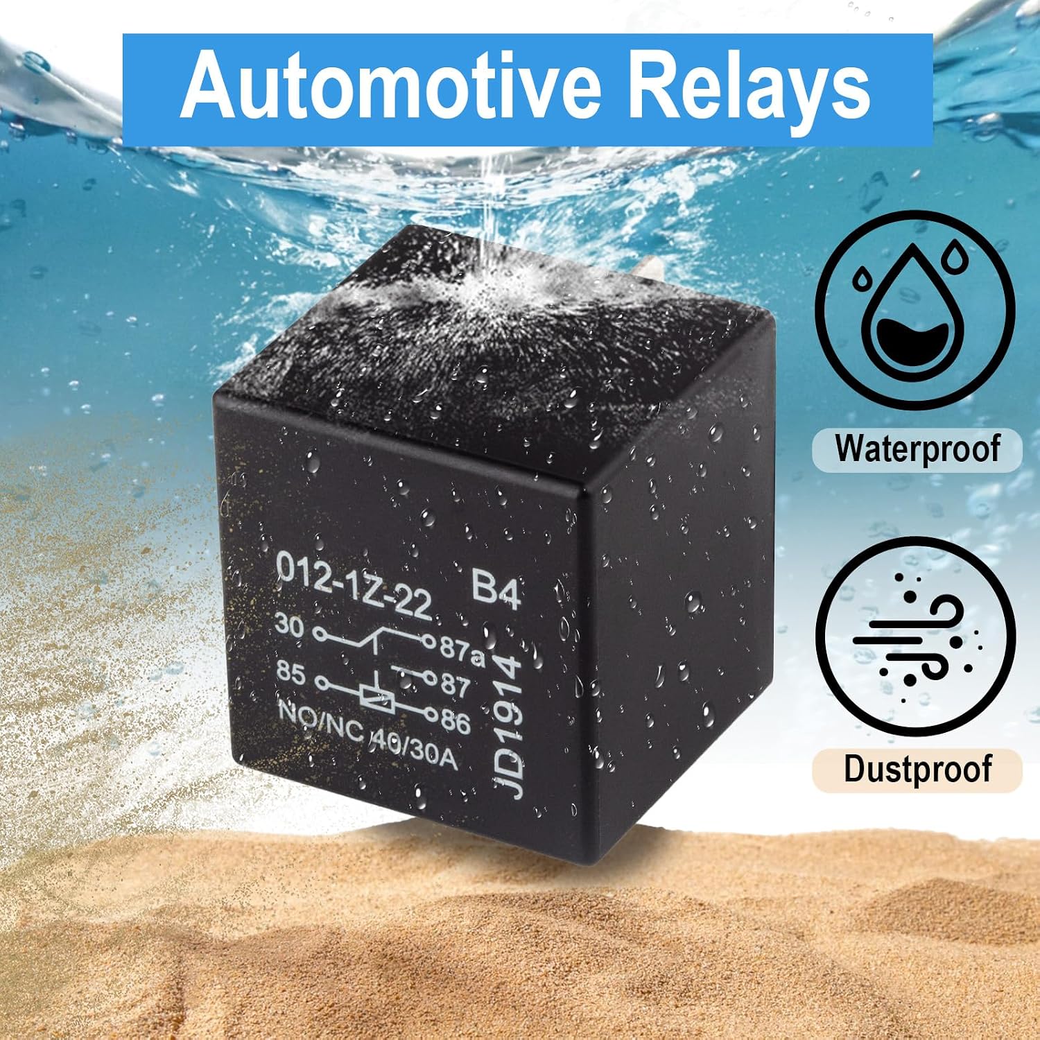 4 PCS Relays, 5 Pin Relay, 40A Waterproof Car Relays, 12V Relay Switch for Electric Cooling Fans, Motor Starters, Automotive Taillights