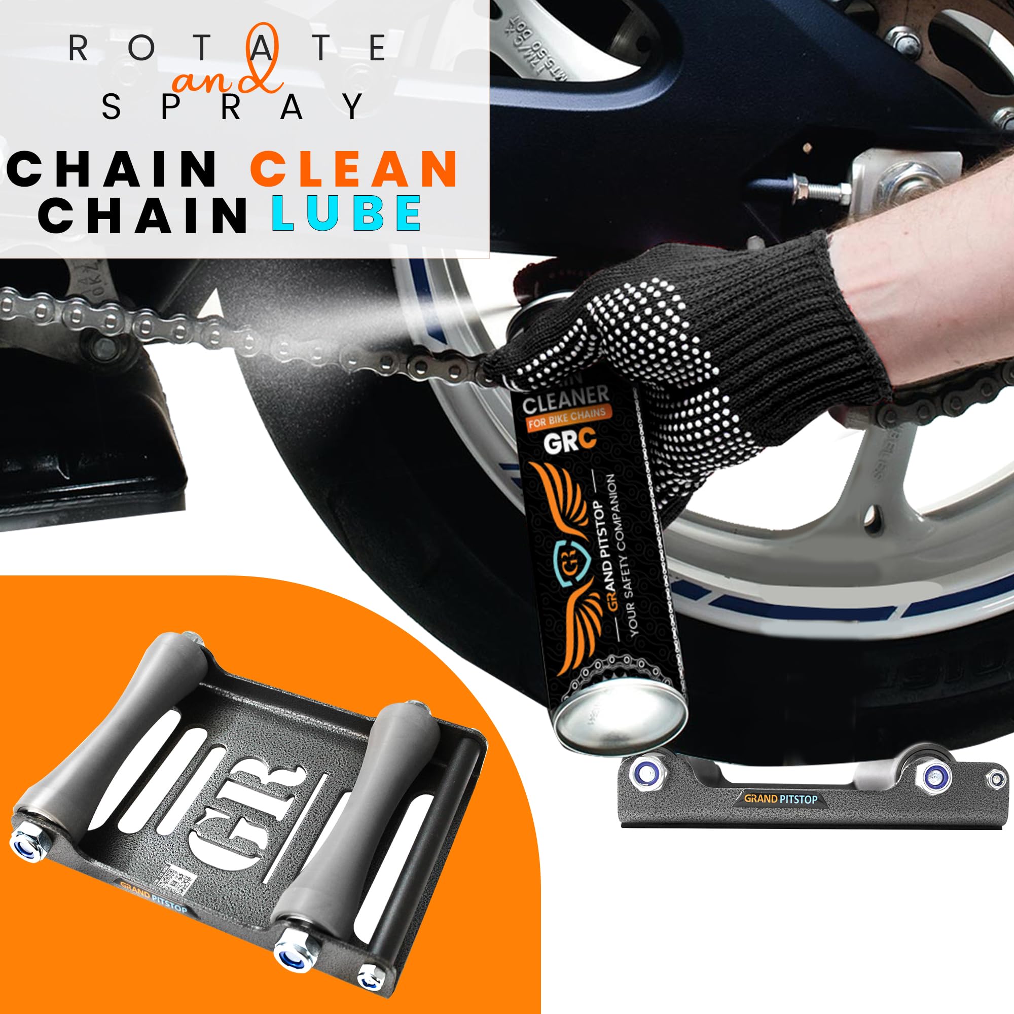 GRAND PITSTOP Motorrad-Reinigungsständer - Paddock Stand Ersatz - Rollenständer für Reifenreinigung & Kettenschmierung - GRoller (Groß (Fahrräder < 600 lb & Reifenbreite < 240 mm))