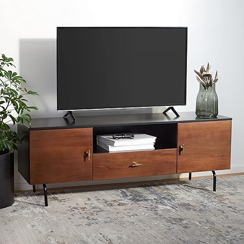 Miniatura 12 de SAFAVIEH Genevieve - Soporte de TV para pantalla plana de hasta 65 pulgadas, acabado lavado en blanco y negro, gabinete de almacenamiento moderno de