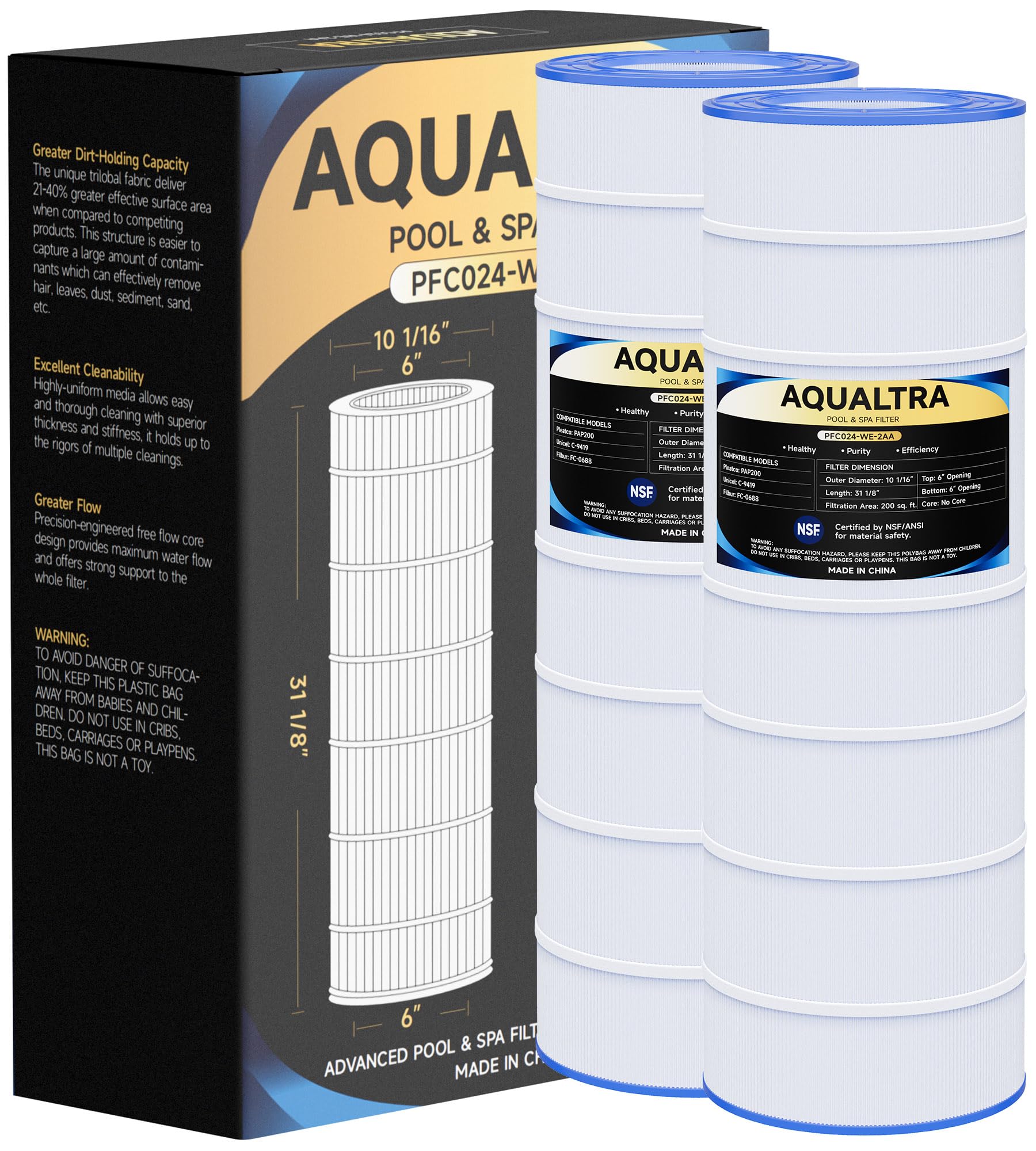 AQUALTRA CC200 Pool Filter Replaces C-9419, PAP200, R173217, FC-0688, 200 sq. ft. Pool Filter, 31 1/8