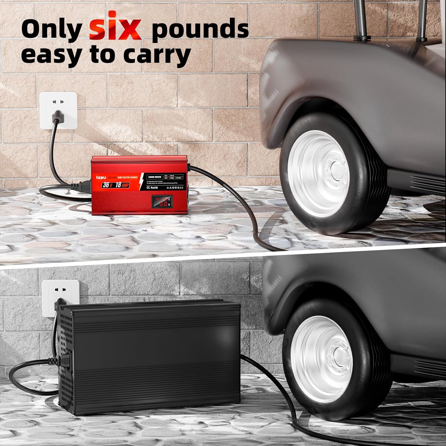 New Upgrades 36 Volt 18 Amp Golf Cart Battery Charger with Voltage Screen Display for EZGO TXT with D Style Plug, 16 Feet, 900w, Full Charge in 4 to 6 Hours, 36v Golf Cart Charger, Trickle Charge