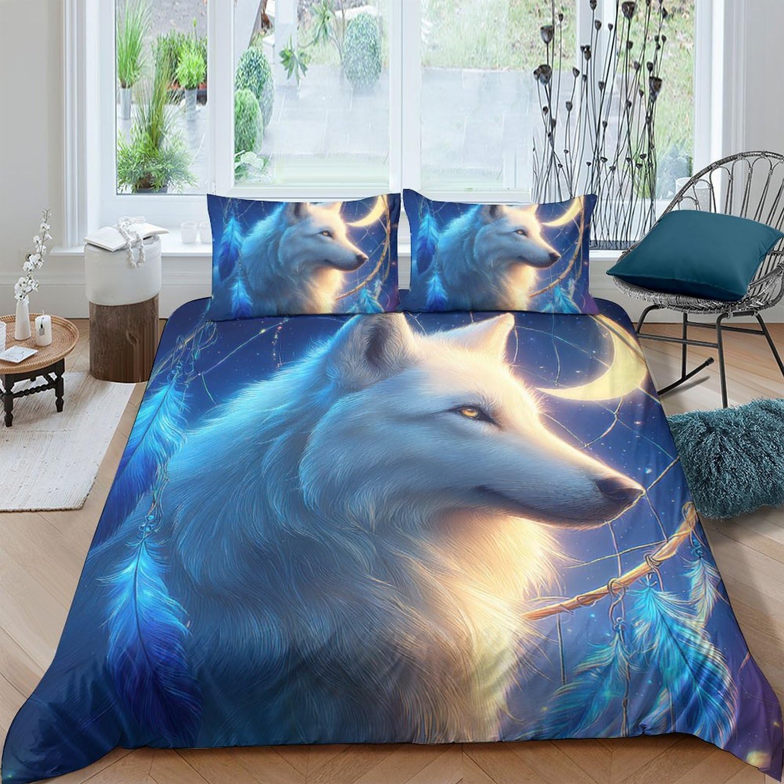 Ctjqhvkz Style-6 3D Printed Moonlit Wolf Fitted Sheet Microfiber Anti-Slip Mattress Cover Bedroom Decor Machine Washable Blue Single（135X200cm）
