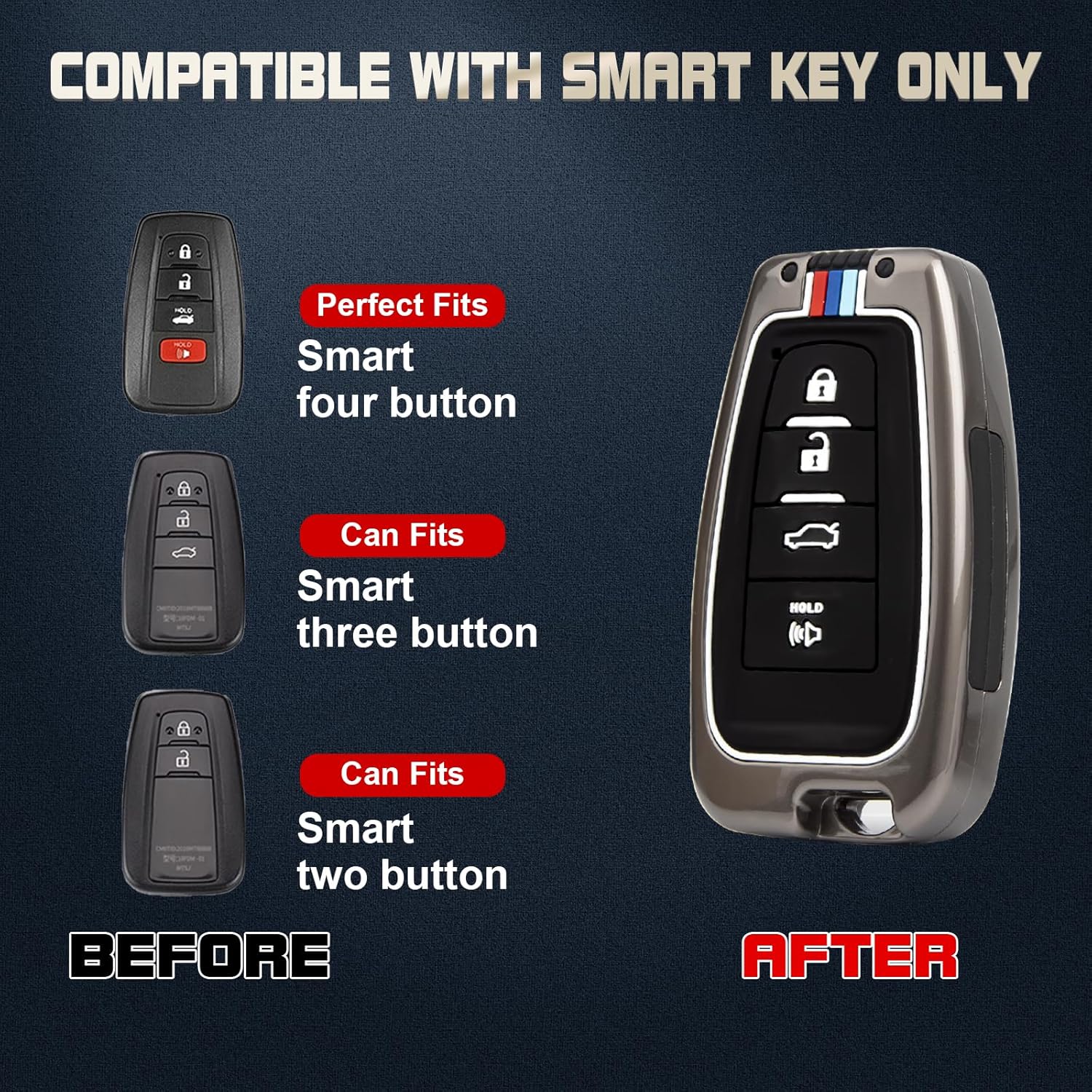 x xotic tech Key Fob Cover w/Keychain Full Protection Remote Key Case Compatible with Camry RAV4 Highlander Avalon C-HR Prius Corolla GT86, Metal Shell & Soft Silicone (Gunmetal Gray)