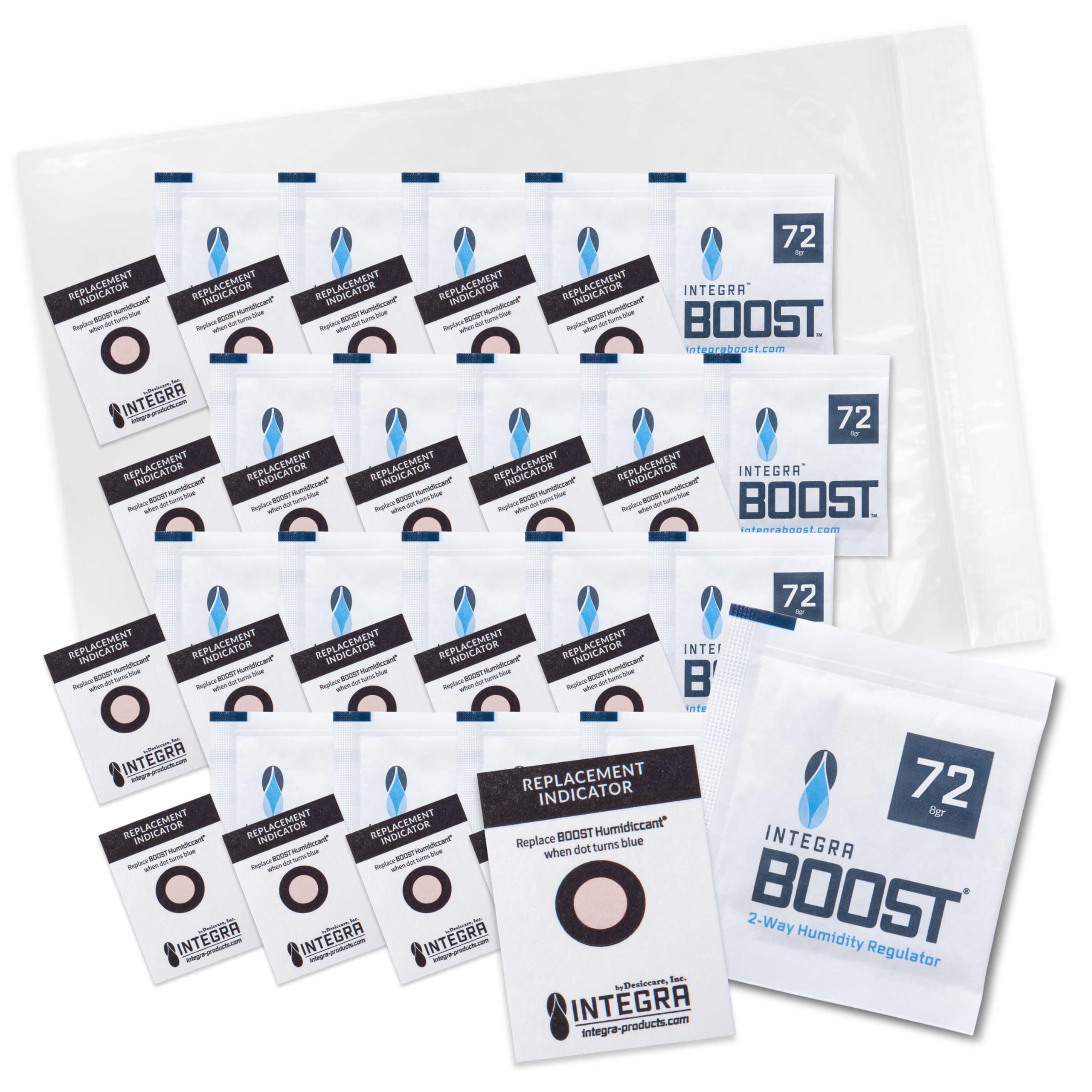 Integra Boost2-Way Humidity Control Pack - Preserve Flavor & Control Humidity at 72% RH - Moisture Absorber for Herbs, Spices & More - 8 Gram (Pack of 20)