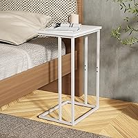 Vista 1 de Innerjoin Mesa auxiliar ancha en C, mesa de sofá C con marcos de metal, mesa auxiliar pequeña para sofá y cama, mesa C retro para computadora