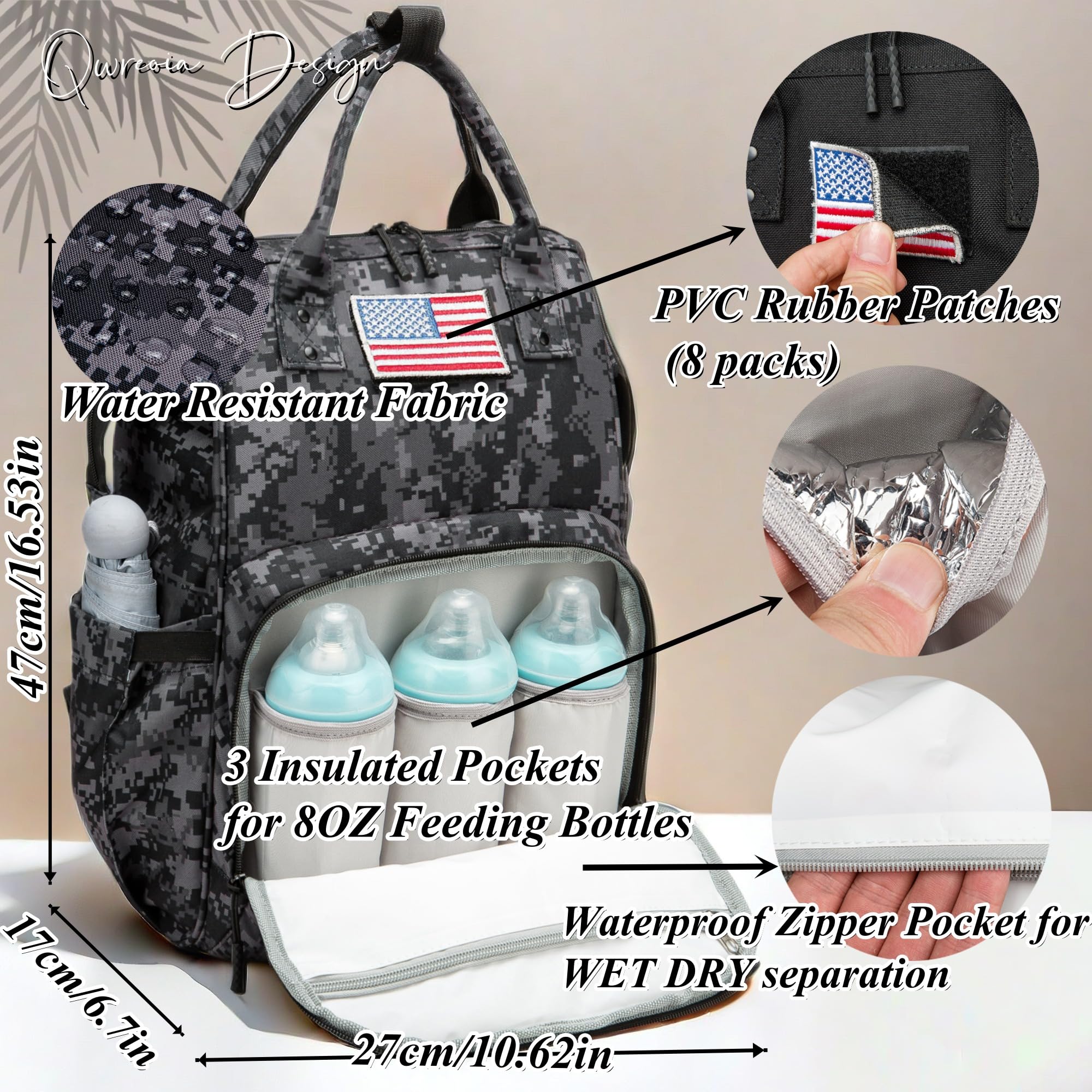 Taktischer Wickelrucksack mit USB-Anschluss (Daddy und Momy)