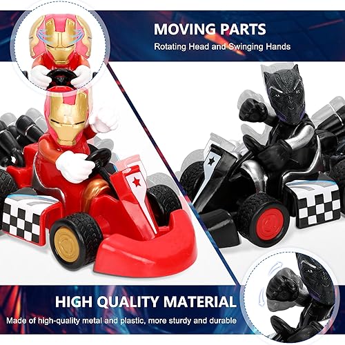 Miniatura 3 de 6 unidades de Super Hero Pull Back Cars Cars Cars de juguete con figura de acción, juego de vehículos de superhéroe para niños, juego de carreras de