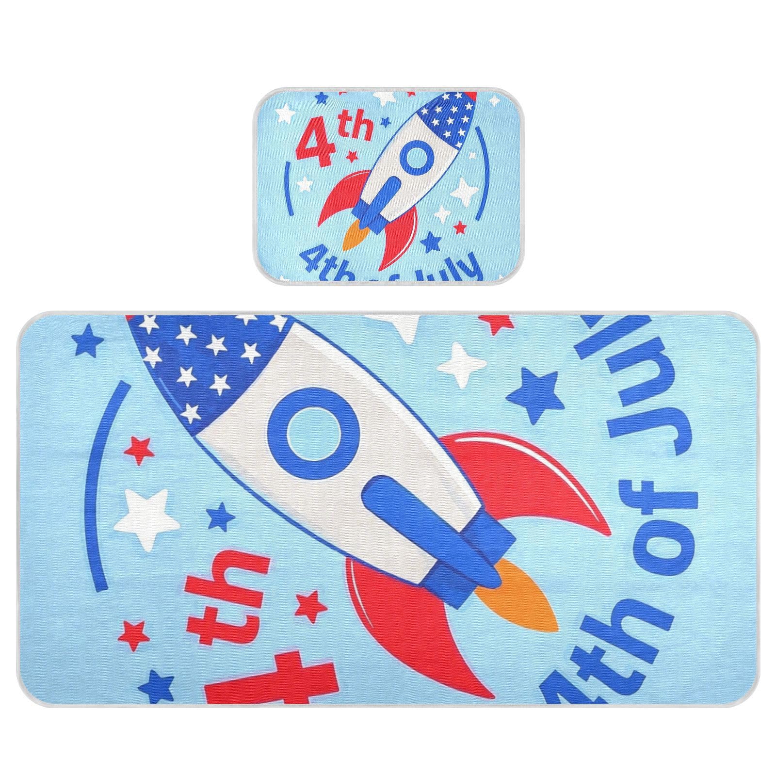 4th of July Independence Day Red and Blue Rockets Cooling Baby Mattress Pads 28