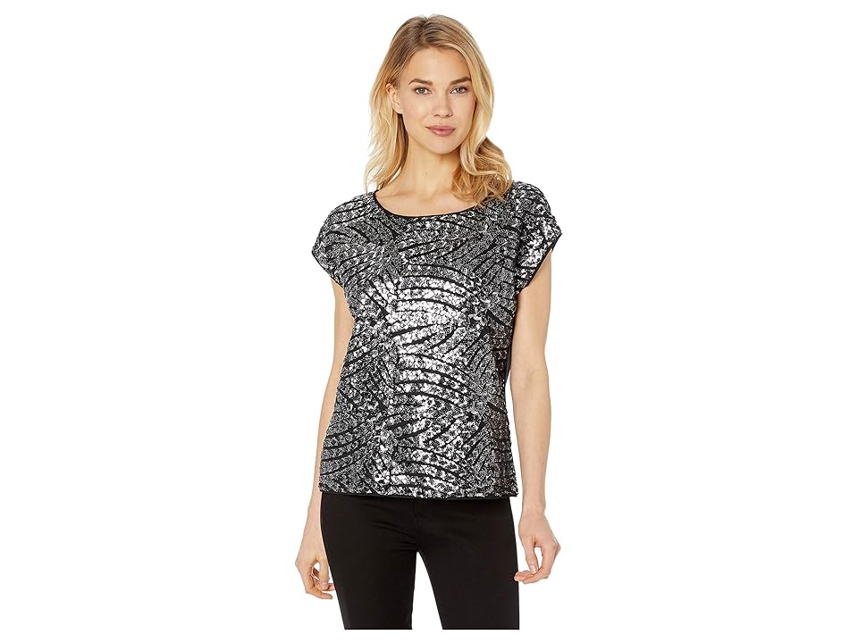 

Vince Camuto Drop Shoulder Sequin Knit Back Blouse (Rich Black) Women's Blouse