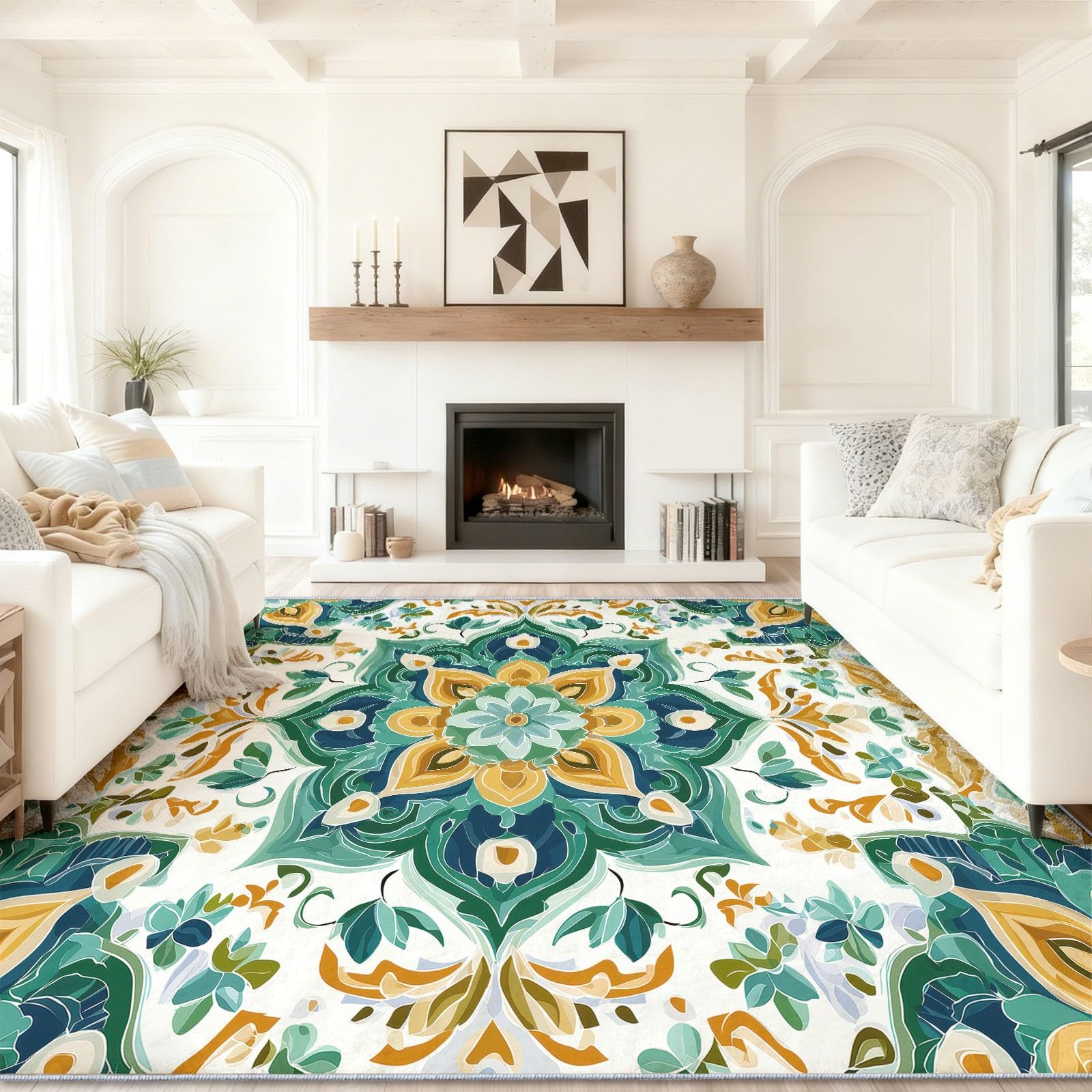 Tapis de salon lavable 140x200 aux motifs traditionnels exquis