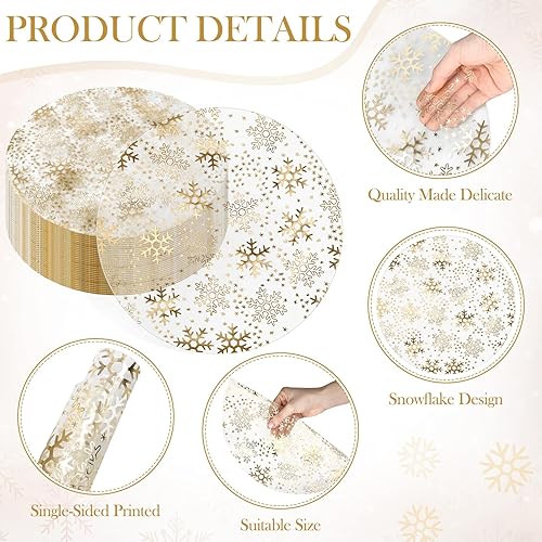 Miniatura 2 de Vesici 50 manteles individuales de copo de nieve de 13 pulgadas, manteles individuales redondos de Navidad con copos de nieve dorados, manteles