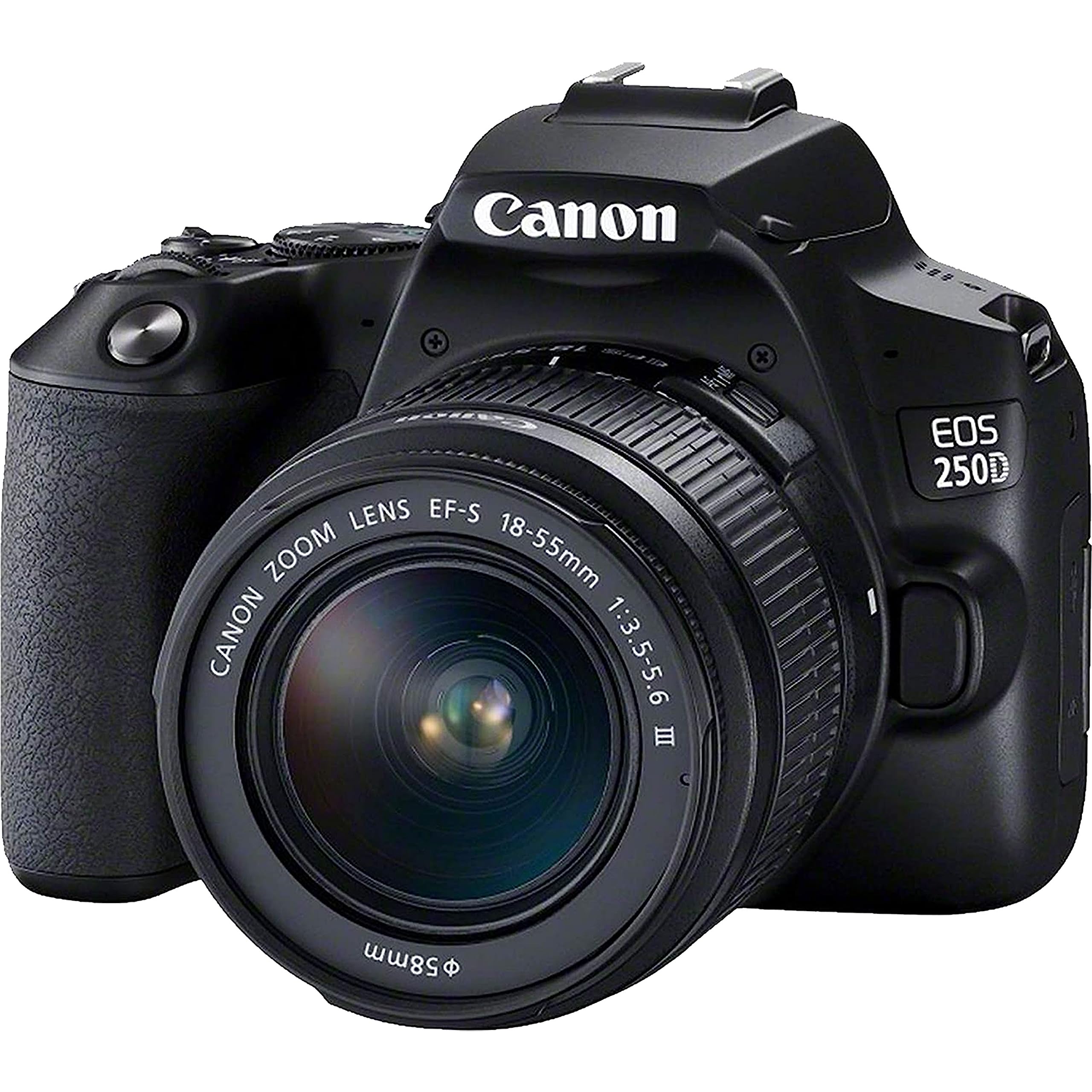Canon EOS 250D (Rebel SL3) DSLR Camera with Canon EF-S 18-55mm F/3.5-5.6 DC III Zoom Lens + 2X 64GB Memory Cards + Case, Card Reader & More (Renewed)