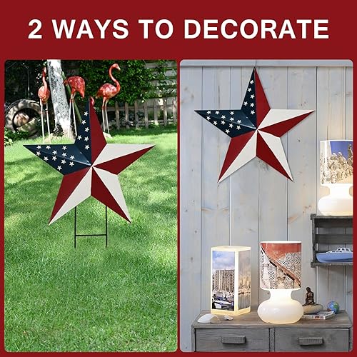 Miniatura 8 de Estrellas de granero de metal con estaca colgante de estrella para jardín, bandera estadounidense, decoración de césped para interiores y