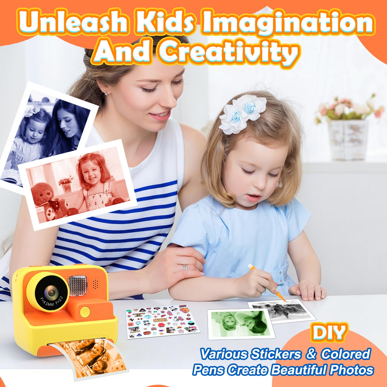 Fotocamera a colori per bambini con stampa istantanea, 1080P 4800W doppia fotocamera con scheda TF 32 GB, fotocamera digitale giocattolo videocamera regalo compleanno Natale per ragazzi ragazze