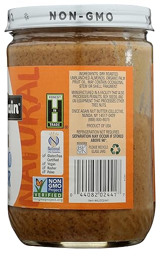 Miniatura 5 de Once Again Mantequilla cremosa natural de almendras, 16 onzas, clásica americana, sin agitar, sin sal, sin azúcar, certificado sin gluten, sin maní,