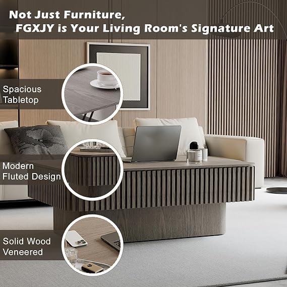 Lift Coffee Table with Storage & Adjustable Height, Rectangle Coffee Table