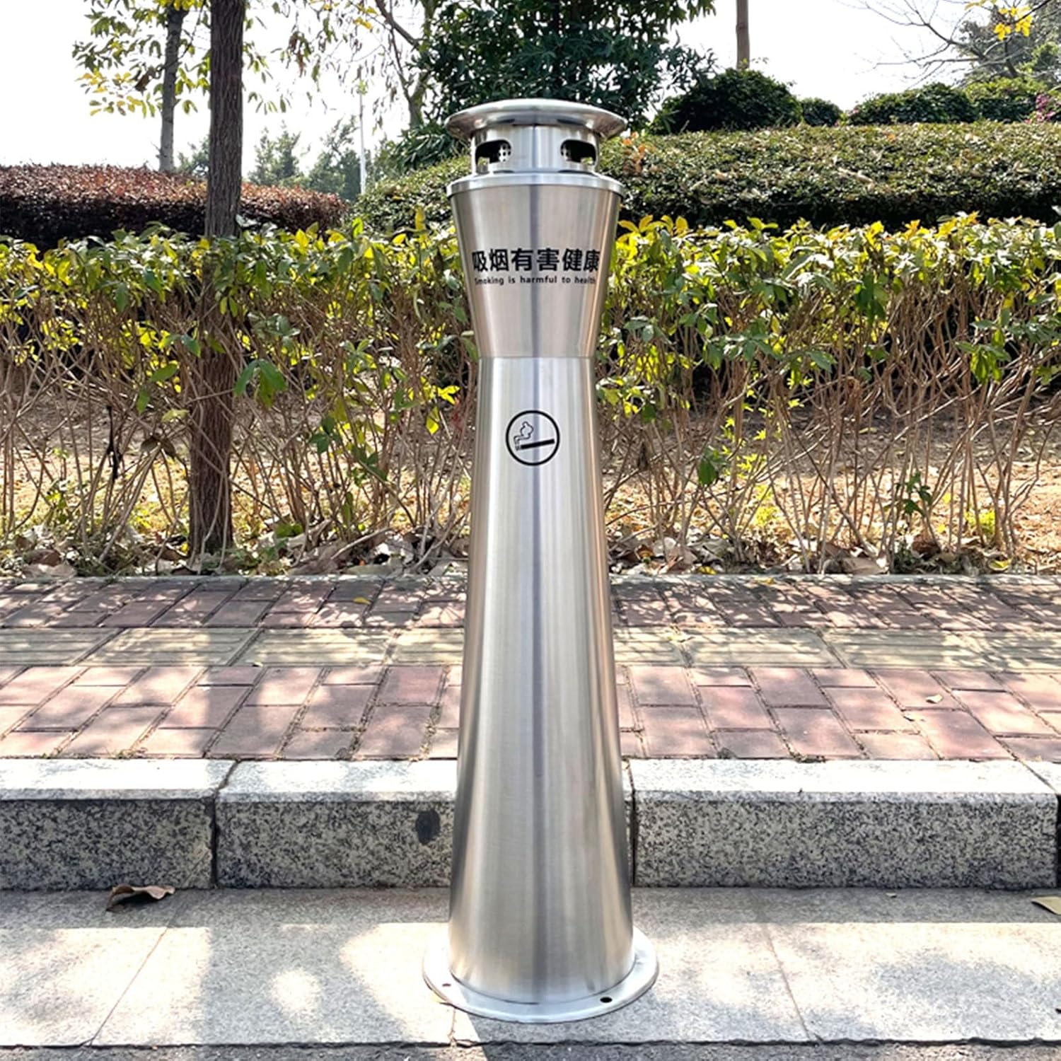 standing ashtray,Outdoor Cigarette Butt Collector,Stainless Steel Floor Standing Ashtray with Inner Bucket, Large Capacity Vertical Trash Cans for Patio, Deck, Garden