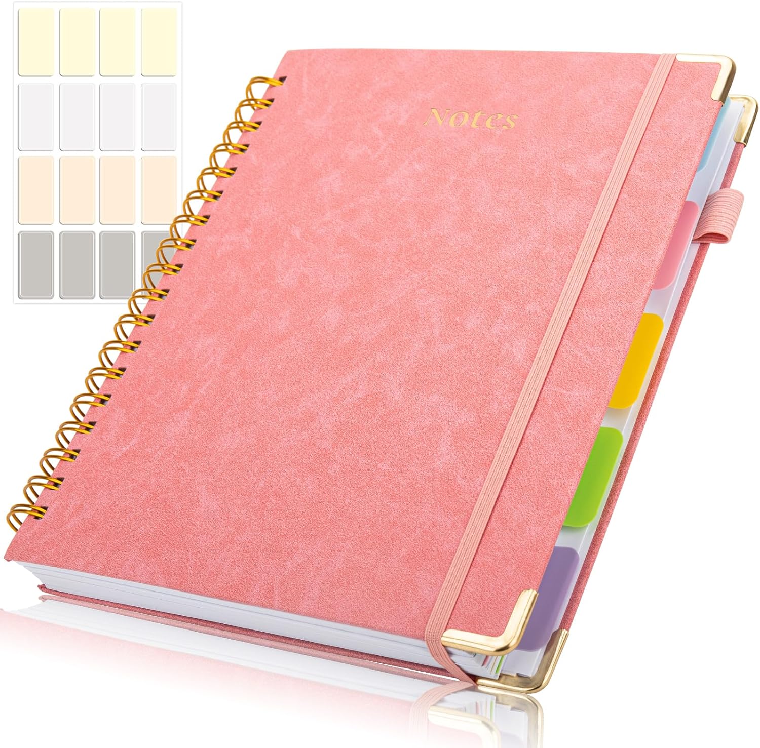 ONLYESH Spiral Notebook Journal,300Pages Hardcover Spiral Notebook journal with Removable Dividers Tabs,7.3"x10" Large Spiral Lined Notebooks for Work, School, Women, Men（BLACK）