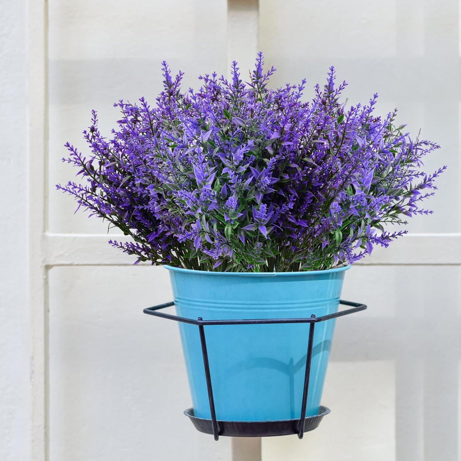 12 Bundles Artificial Lavender Flowers, UV Resistant Plastic Faux Flower Shrubs, Faux Plants Bouquets Indoor and Outdoor, Decorative Fake Greenery Flowers for Garden Bedroom Office Yard Porch Window