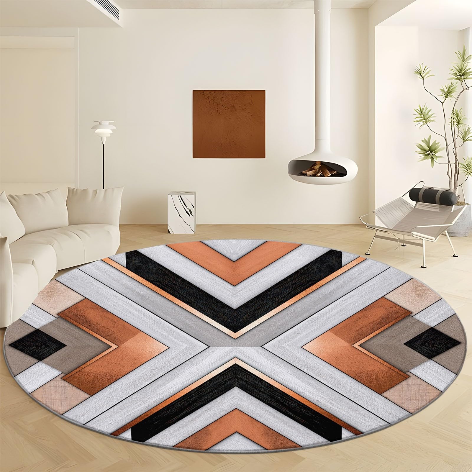 Tapis rond traditionnel doux 210 cm lavable antidérapant pour salon