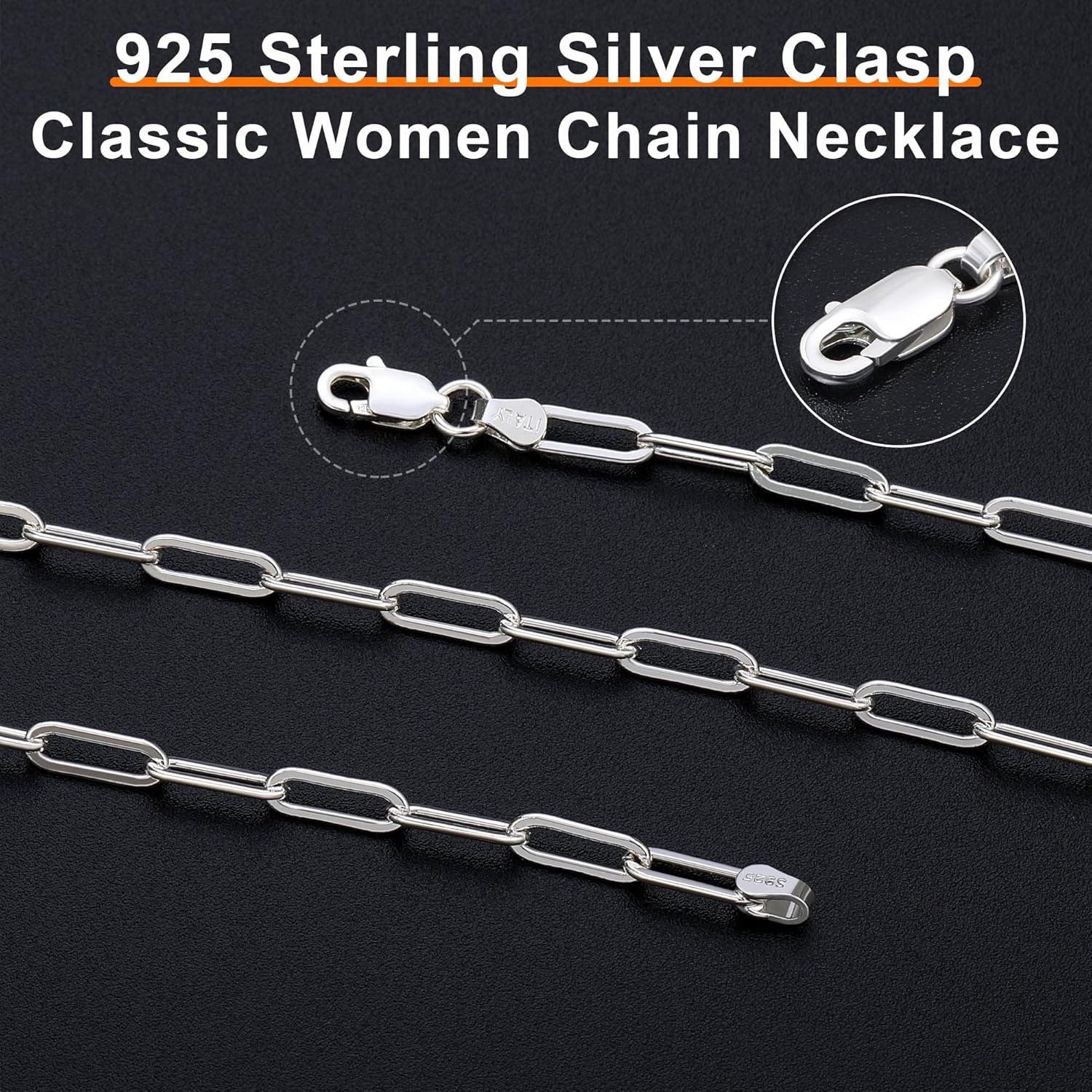 BRIJEWNES 925 Sterling Silver Clasp 3mm Paperclip Chain Necklace for Women Diamond Cut Silver Chain Necklace for Women 16 18 20 22 24 26 30 Inches - Image 4