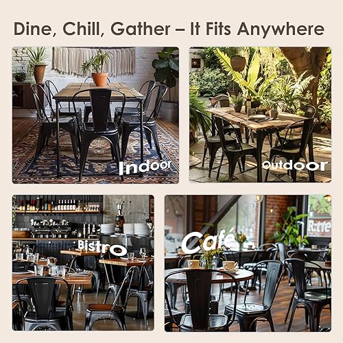 Miniatura 6 de Juego de 2 sillas de comedor de metal, sillas Tolix apilables para interiores y exteriores, para cocina, cafetería, restaurante, bistró y patio,
