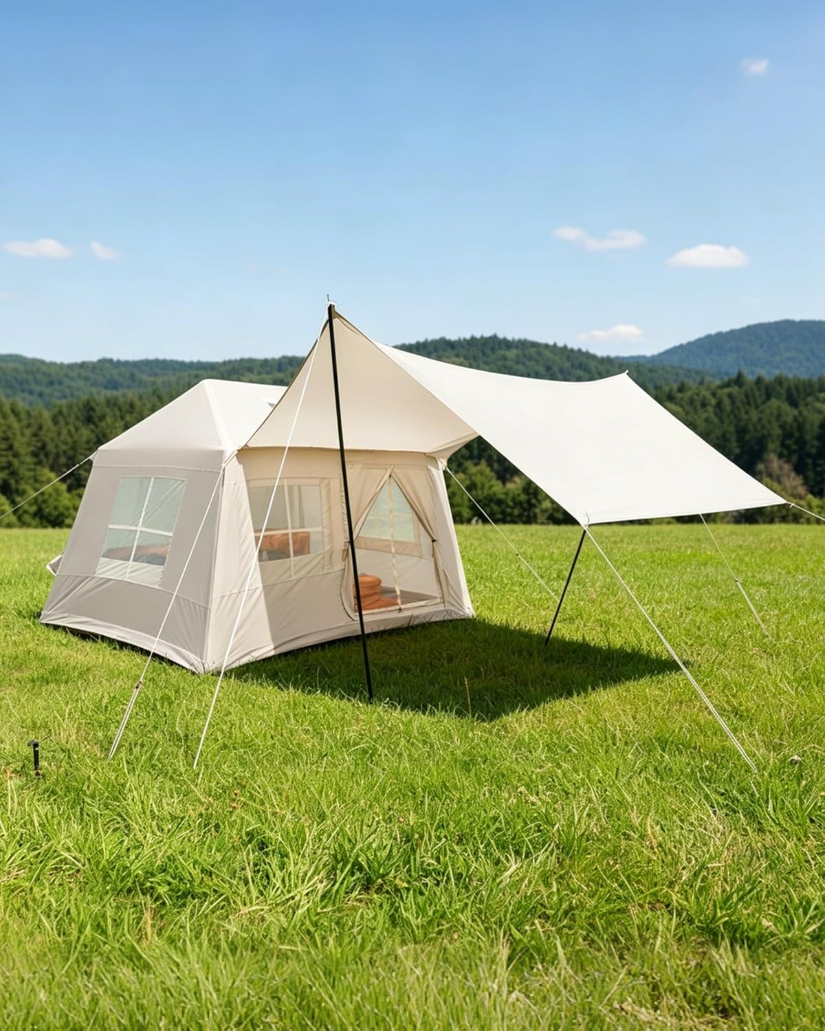 Inflatable Tents for Camping with Canopy, Adult 2-3 Person Glamping Cabin, 4-Season Waterproof Tent with Skylight, Easy Blow-Up, 2-3P