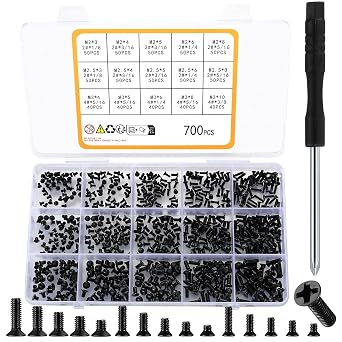 700 Pcs Flat Head Machine Screws, Countersunk Head Phillips Screw Bolts, 2# 4# Black Computer Motherboard Screws Assortment Kit for HDD SSD Hard Drive PC Fan PC Case Screws