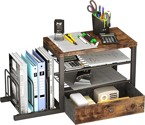 Miniatura 8 de Organizador de escritorio de madera con cajones, organizador de archivos de escritorio con 3 soportes verticales para archivos, estante de archivos,