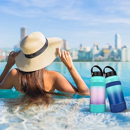 Miniatura 7 de VIKIZUES Bota y banda para botella de agua, compatible con Hydroflask y otros, funda inferior de silicona con textura de diamante, a prueba de