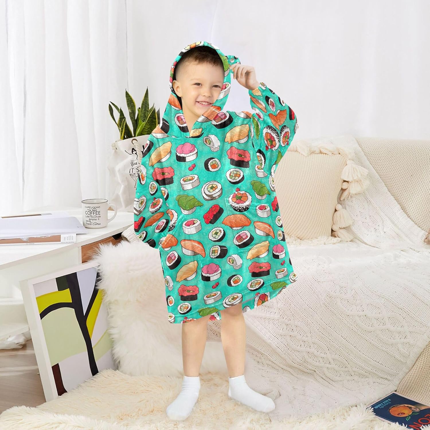 Sushi Food Kids Wearable Blanket Hoodie with Pocket and Sleeves for Toddlers, Cute Hoodies Girls Boys B0403770