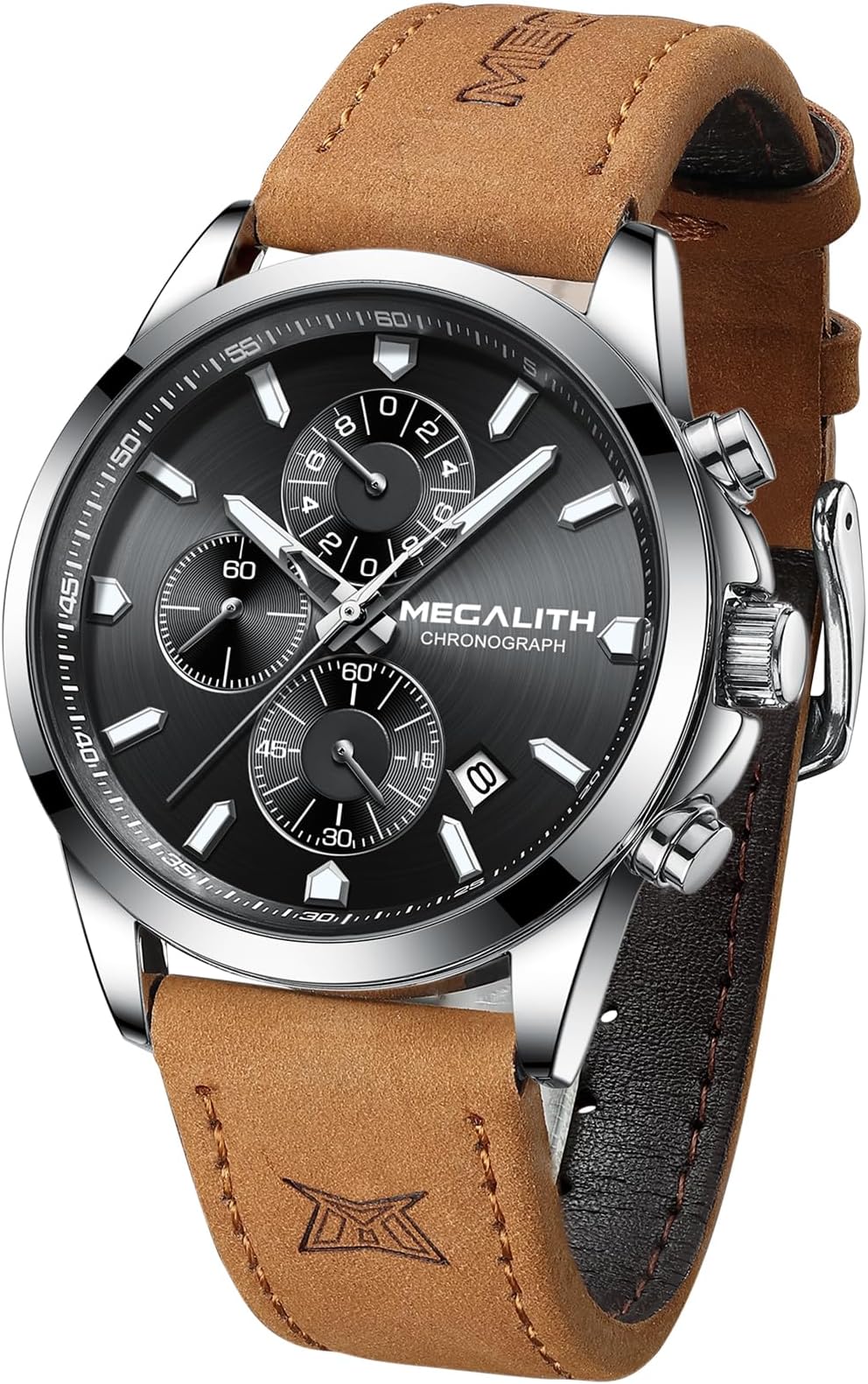 MEGALITHMens Watches Chronograph Waterproof Analogue Quartz Wrist Watches for Men Luminous Date
