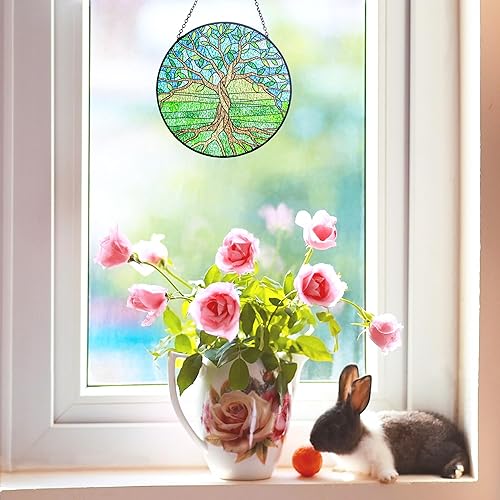 Miniatura 4 de Árbol de la vida - Paneles colgantes para ventana de vitrales, plantas de interior, atrapasoles, decoración de pared, ornamento para dormitorio,