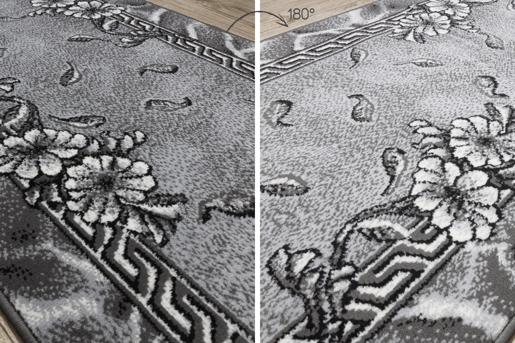 rugsx Tapis de Couloir BCF MORAD Trio pour la Cuisine, Le Hall, Le Couloir, l'entrée, Solide, Classique, Fleurs, Feuilles Gris/crème 60x450 cm