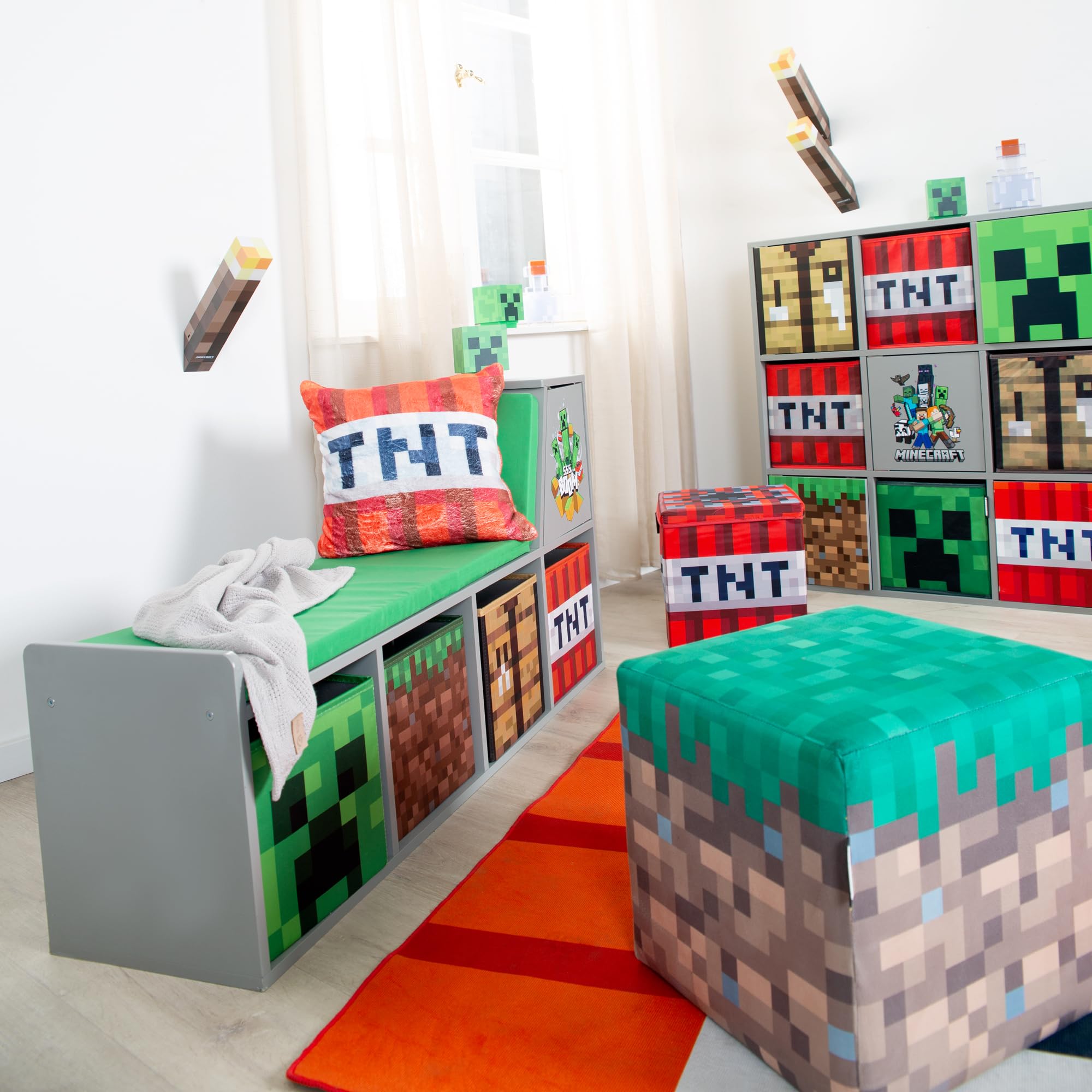 phoenix group Minecraft regał 3 x 3, ścianka działowa z drzwiami i otwartymi półkami, szary