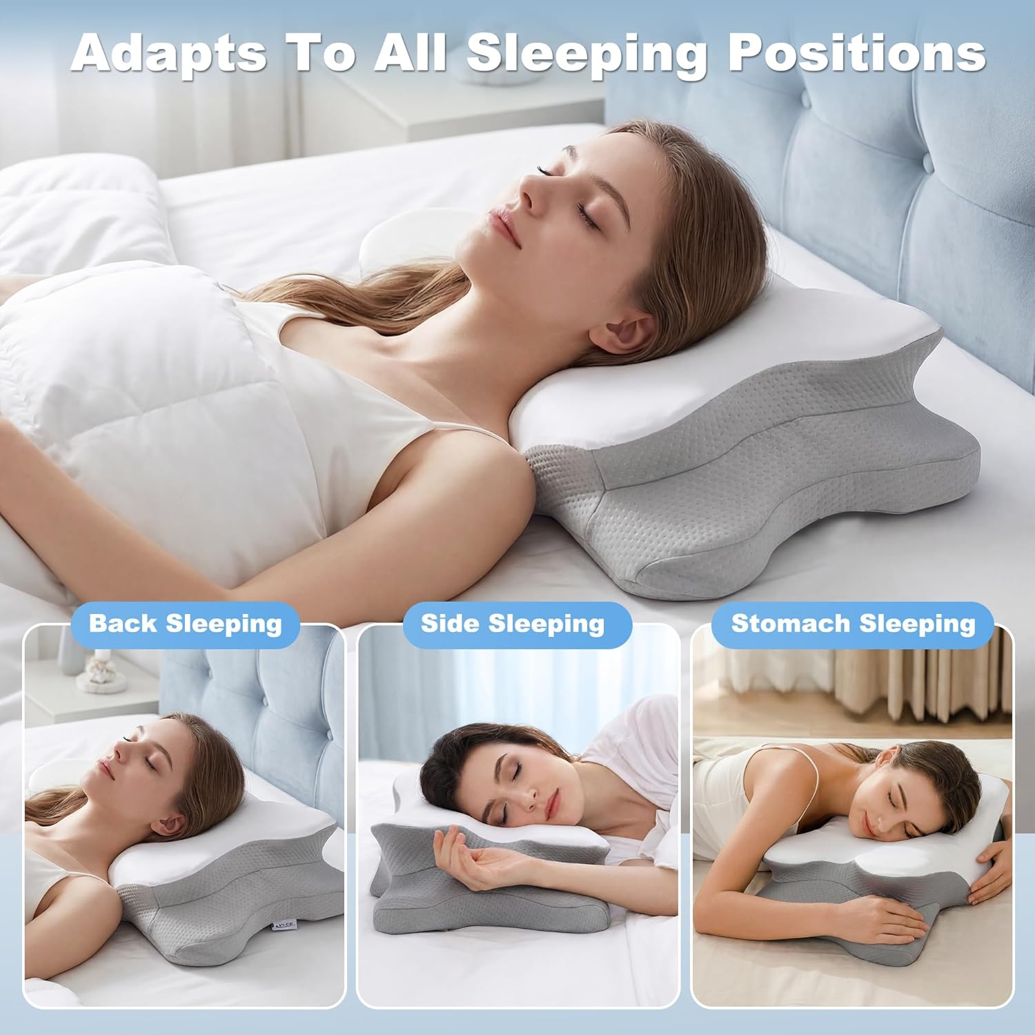 VYLEE Cervical Neck Pillow for Sleeping, Ergonomic Contour Memory Foam Pillows for Pain Relief, Cooling Orthopedic Bed Pillow, Neck Support Pillow for Side Back Stomach Sleepers with Pillowcase
