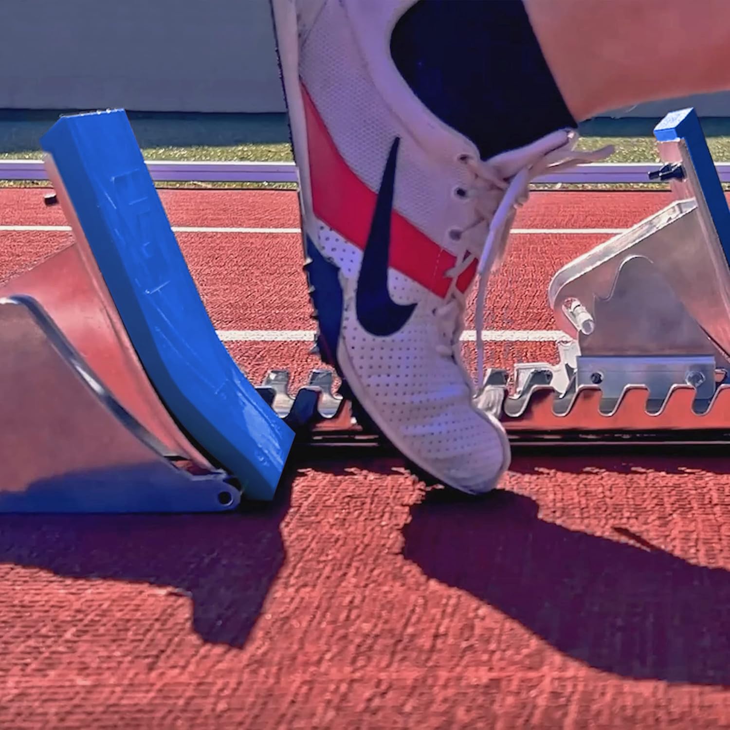 Track and Field Starting Blocks - Adjustable Blocks for Sprinting - Polished Steel Rail Track Training Equipment - 8 Inch Cast Aluminum Pedals - Gill Athletics - Royal Blue