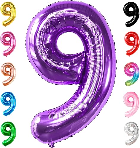 KatchOn, Globo morado gigante del número 9 de 40 pulgadas  Globo de aluminio de cumpleaños 9 para decoraciones de cumpleaños 9  Decoración de 9