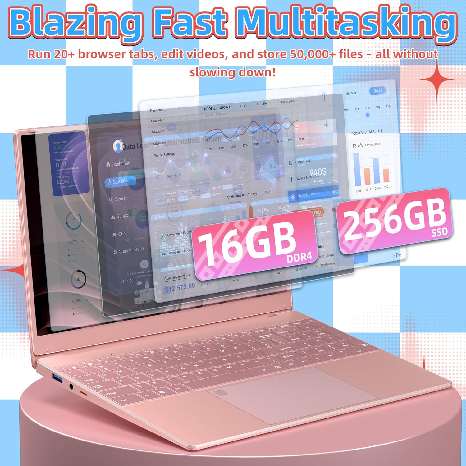 Rose Gold Laptop 15.6" FHD IPS Display, N5095 Processor (Up to 2.9GHz), 16GB DDR4 RAM 256GB SSD, Backlit Keyboard, Slim Portable Notebook for Business, Study & Home Use