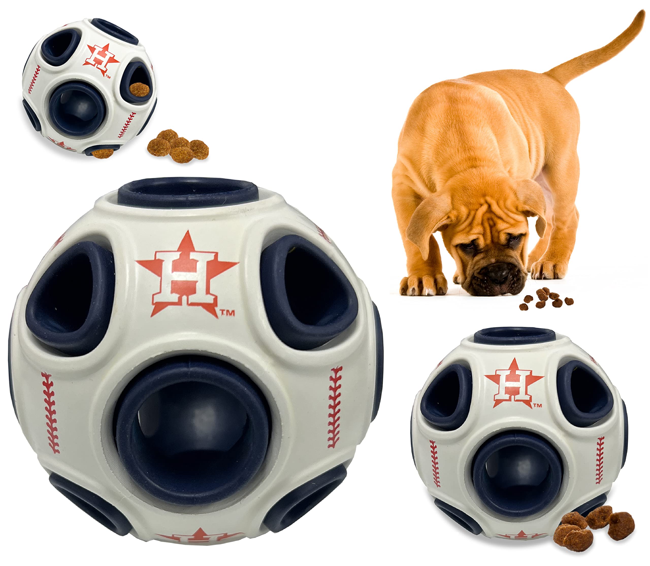 Pets First MLB Houston Astros - Juguete dispensador de golosinas de béisbol para perros y gatos, juguete de bola de goma para perros, juguete interactivo divertido para perros, juguete de alimentación