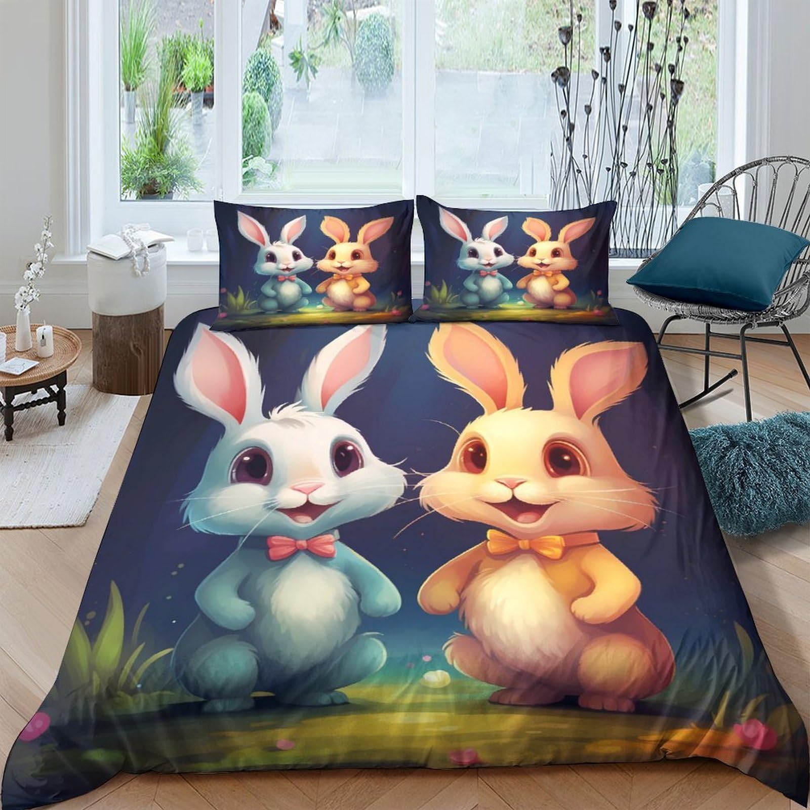 Ctjqhvkz Style-8 3D Printed Cartoon Bunny Fitted Sheet Microfiber Soft Anti-Slip Mattress Cover Pastel Rabbit Decor For Bedroom Guest Room Single（135X200cm）