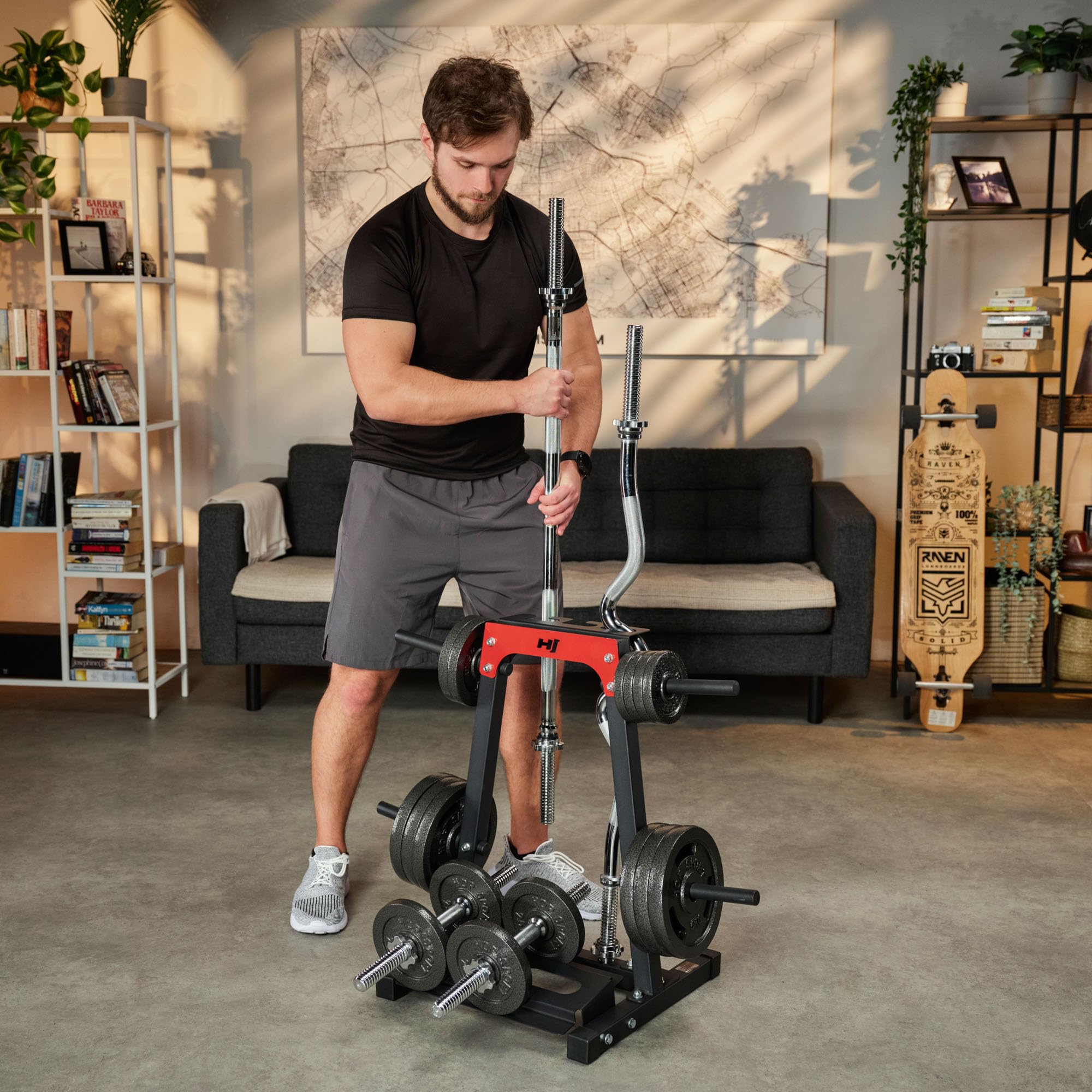 HOP-SPORT Langhantelständer - Hantelscheiben-Ständer Hantelständer für Kurzhanteln Ablage für Gewichte und Hantelstangen bis 200kg