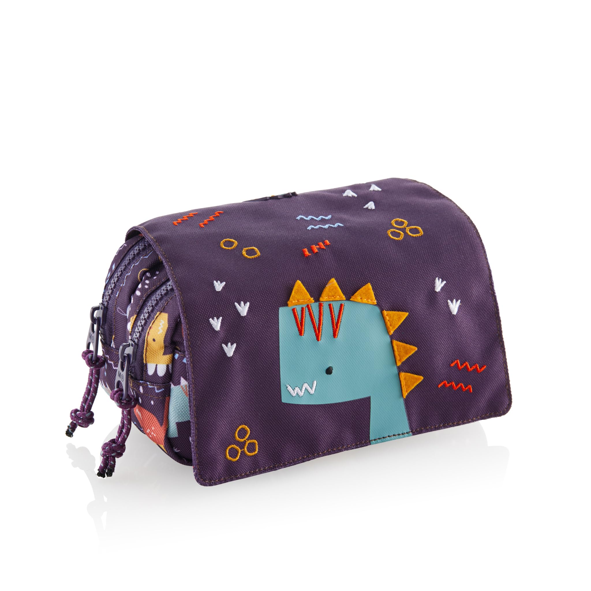 Miquelrius - Double Compartment Pencil case, Rectangular School Pencil case, Durable Plastic Zippers, Metal Handles, Pencil case with lid 200 x 100 x 75 mm, Fun Dino, Berry, 200 x 110 x 75 mm, Double